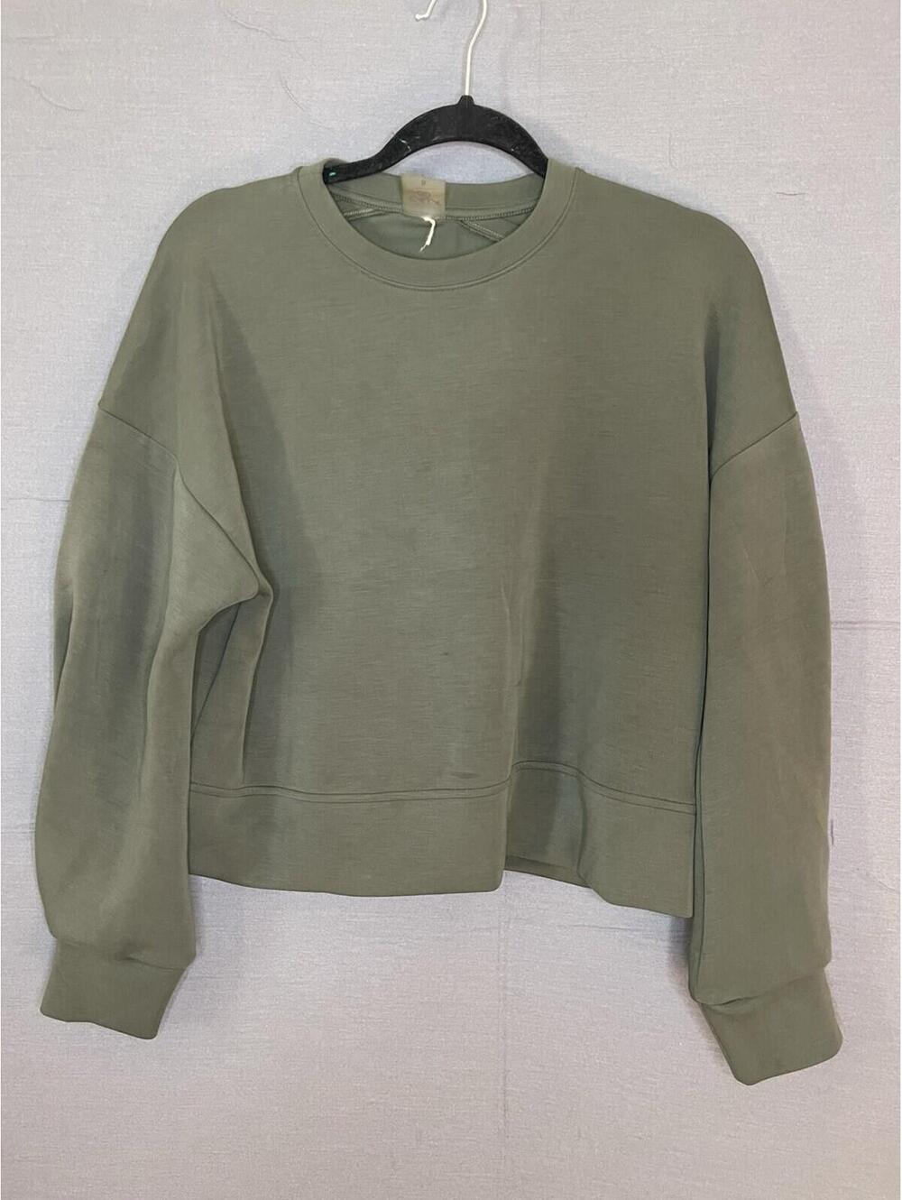 Calia Women’s Small Soft Scuba Crewneck Sweatshirt Olive Green Cropped Pullover